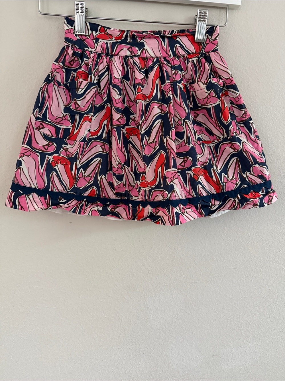 Lilly Pulitzer "Break A Leg" Pink Navy Blue Stiletto High Heel Mini Skirt -L1214